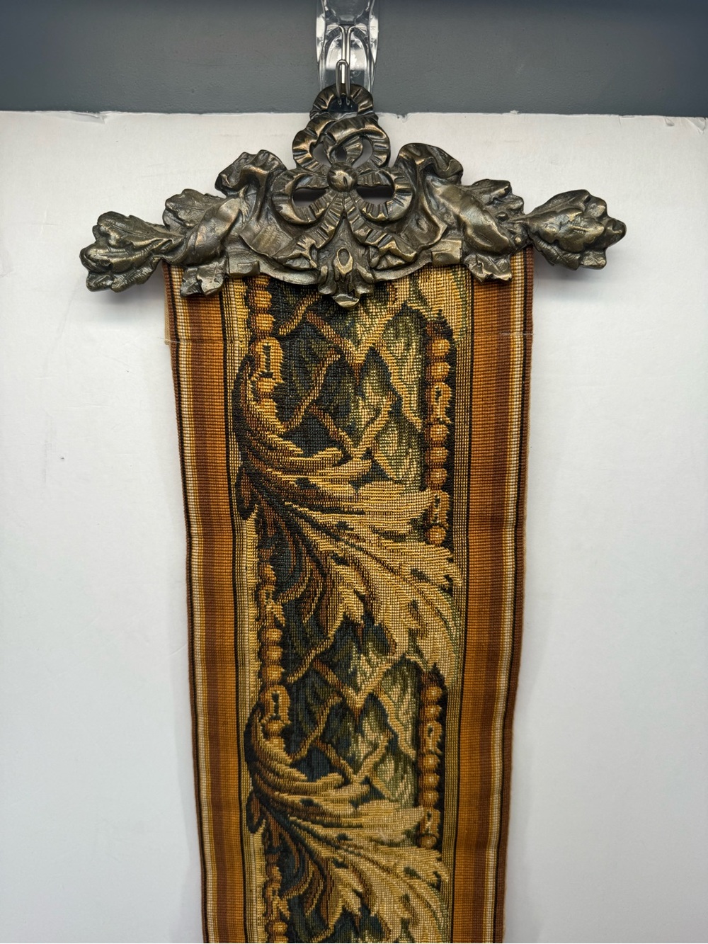 Vintage Acanthus Leaf Gold and Brown Belgian Tapestry bell pull Wall Hanging
